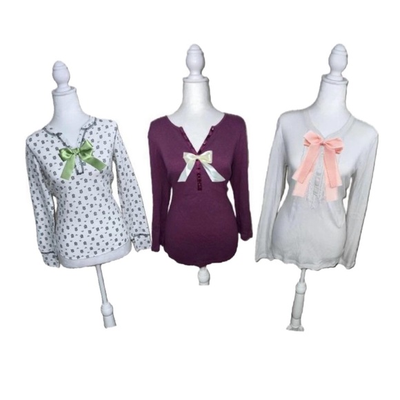 Vintage Y2K 3 Multicolor Long Sleeve Henley Tops Bundle Lot - Picture 2 of 11